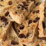 Biscotti with walnuts, raisins, cardamon, and orange zest.